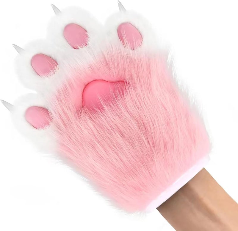 hbbhml Faux Fur Plush Furry Cat Claw Gloves Fursuit Animal Fox Paws Mittens Halloween Cosplay Costume Accessories for Adult - Image 2